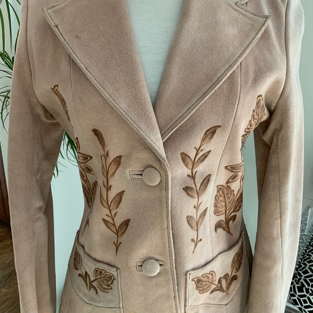 Vintage Tan Suede Jacket With Hand Painted Design